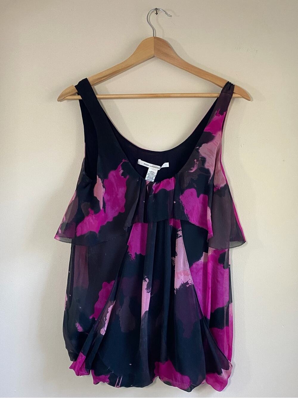DVF Diane Von Furstenberg Silk Pink Layered Chiffon Vintage Tank Size 2